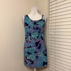 Trimshaper size 16 swim dress one piece blue paisley tropical flowy swimsuit